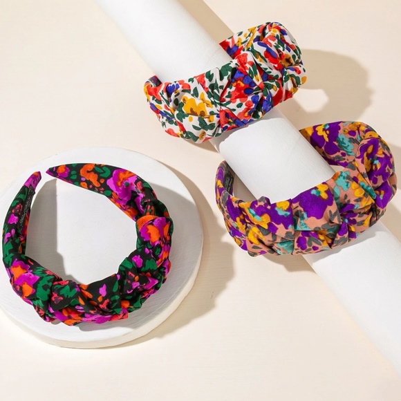 Boho Floral Print Wide Ruched Headband main image 4